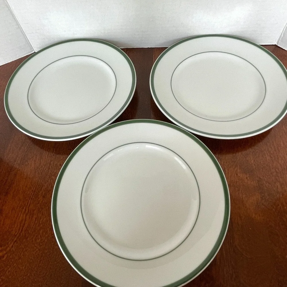 Williams Sonoma Brasserie Green Verge and Band Lot of 3 Luncheon Plates 9